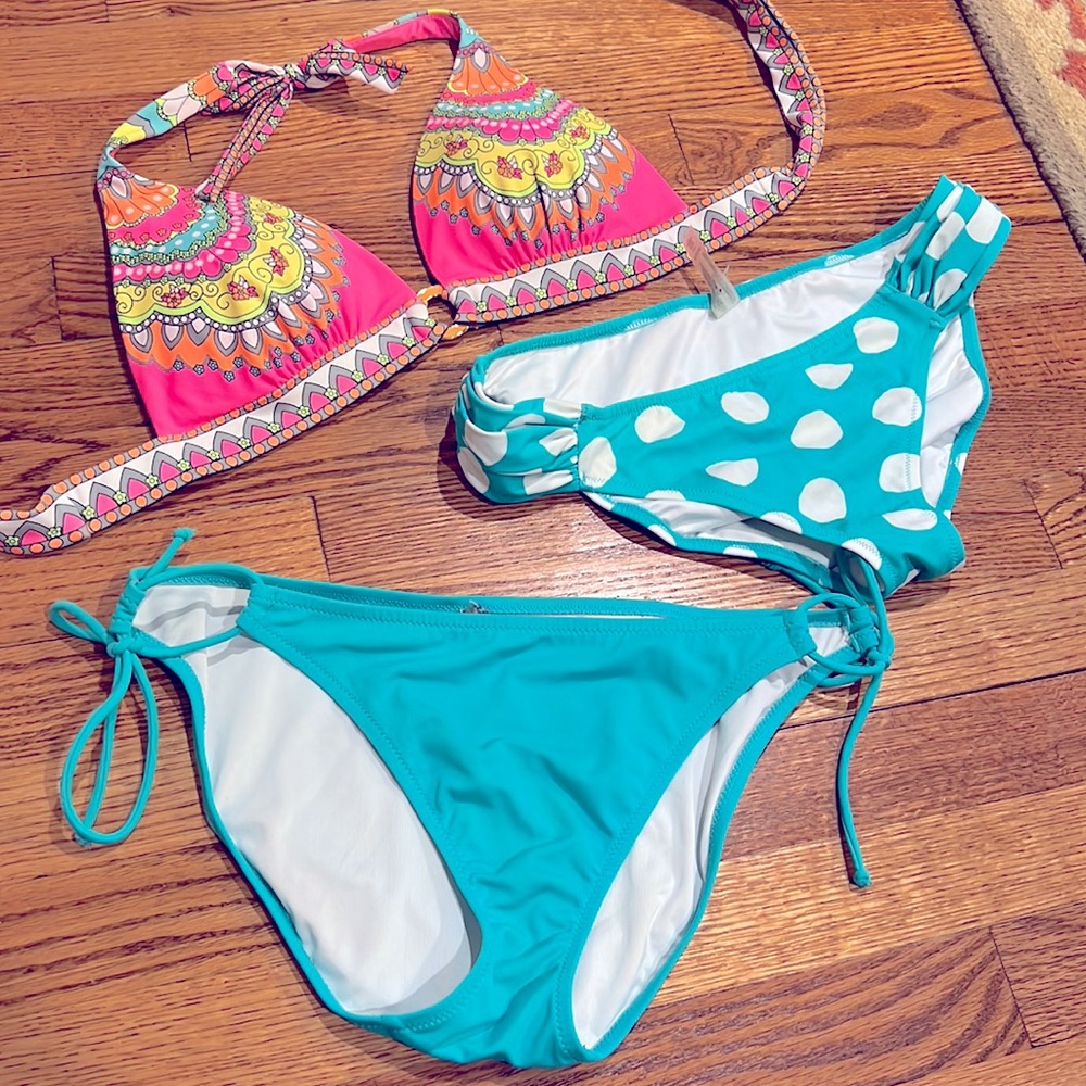 Victoria secret turquoise and pink paisley bikini set with TWO bottoms!